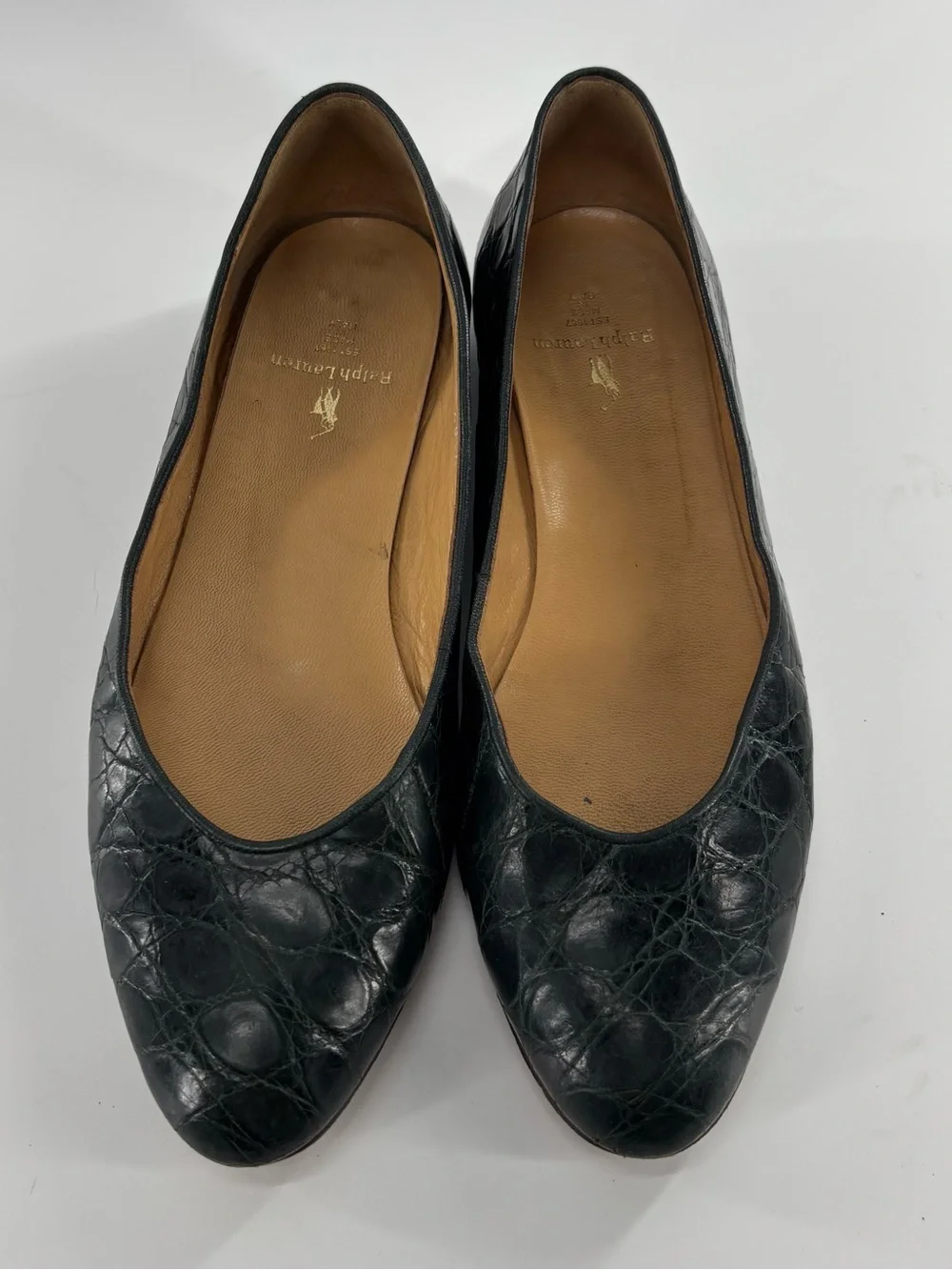 Ralph Lauren genuine alligator ballet flats 9 dark green vintage 80s rare